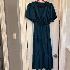 Elegant Teal Wrap Dress